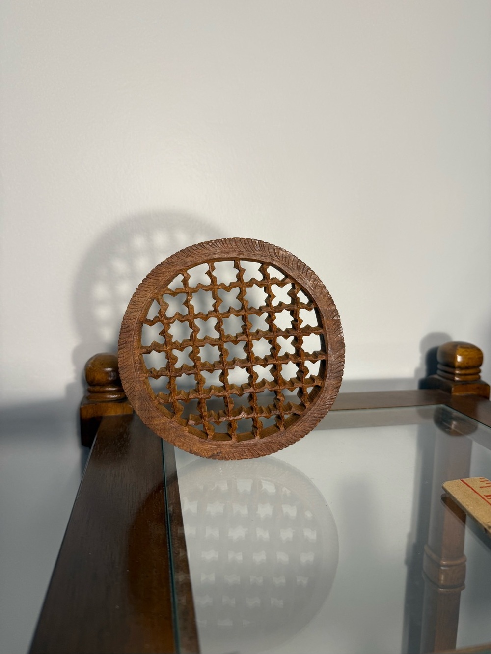 Hand Carved Circular Wooden Trivet
